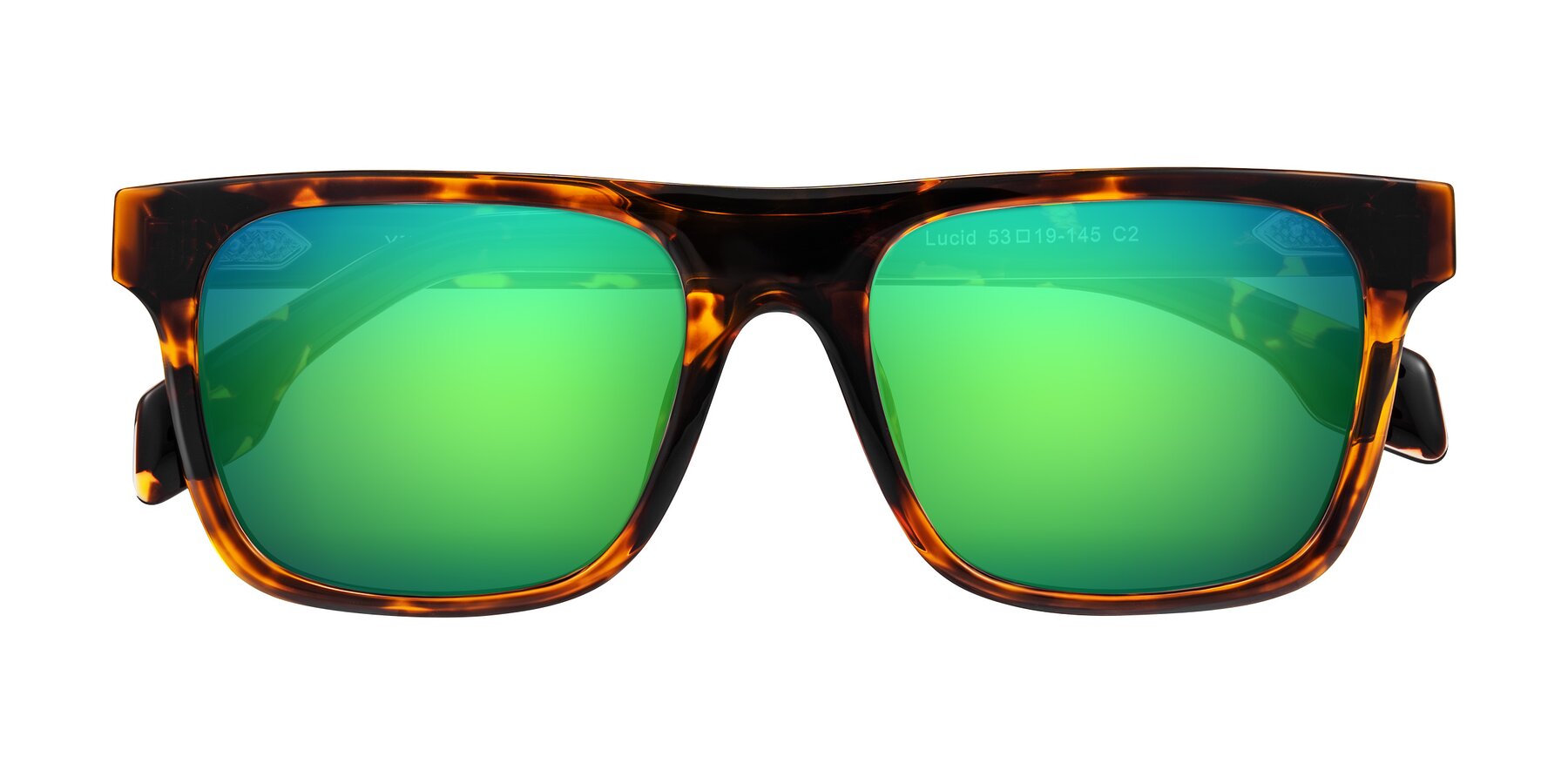 Folded Front of Lucid in Tortoise with Green Mirrored Lenses