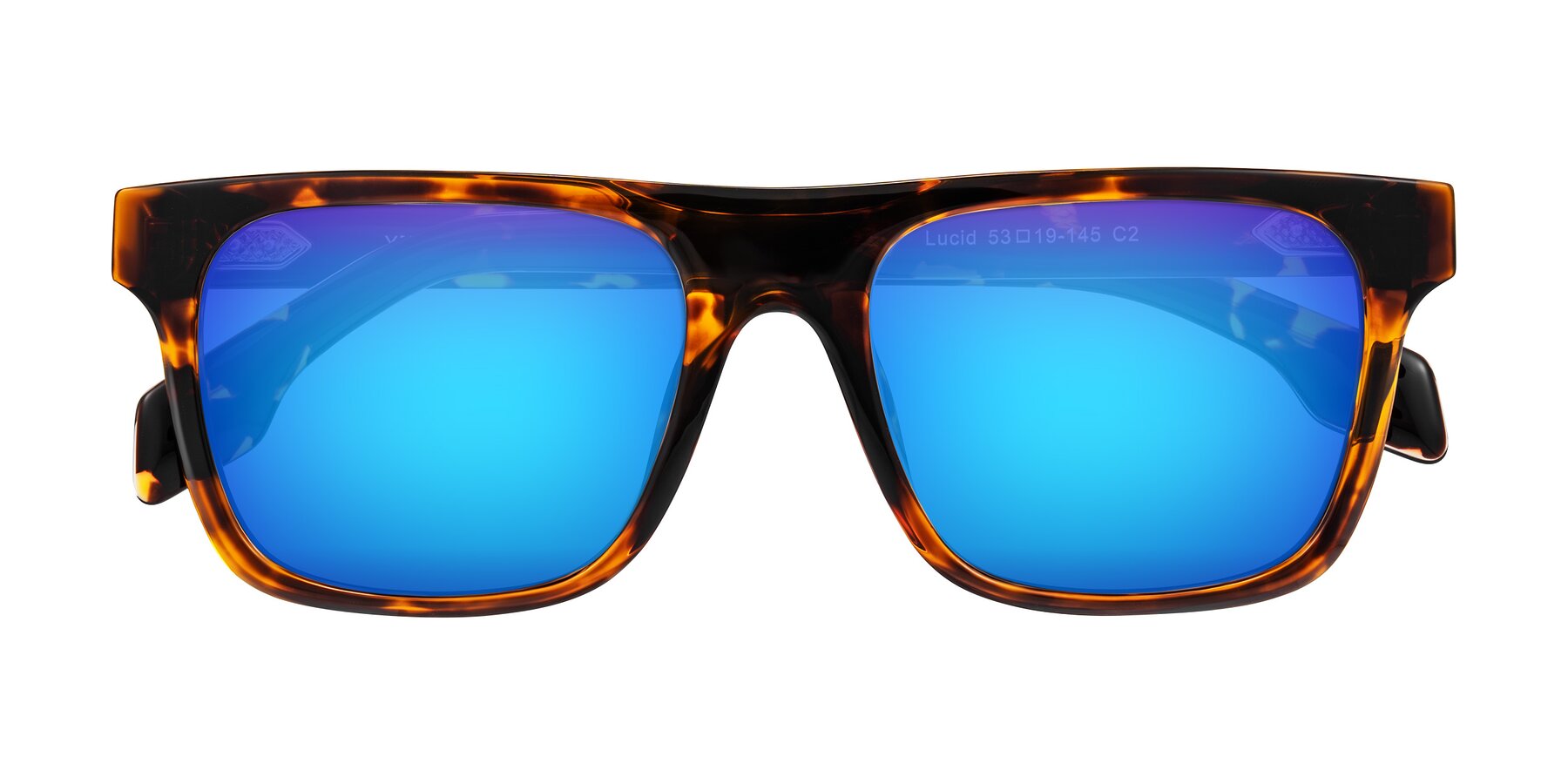 Folded Front of Lucid in Tortoise with Blue Mirrored Lenses