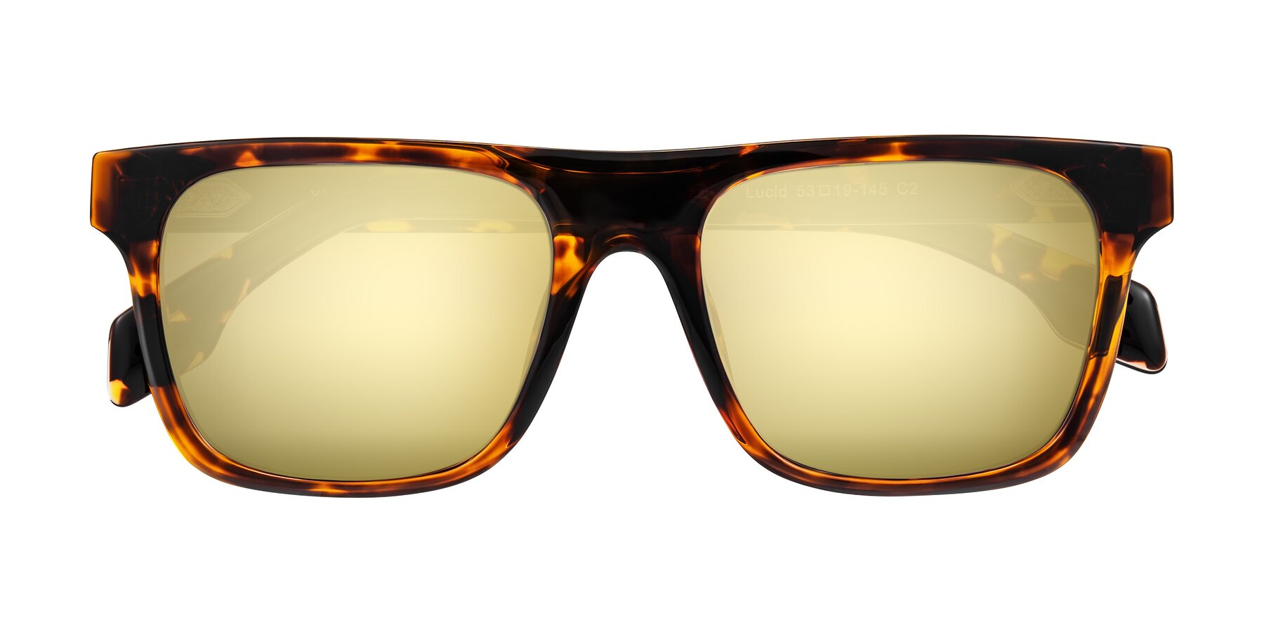 Folded Front of Lucid in Tortoise with Gold Mirrored Lenses