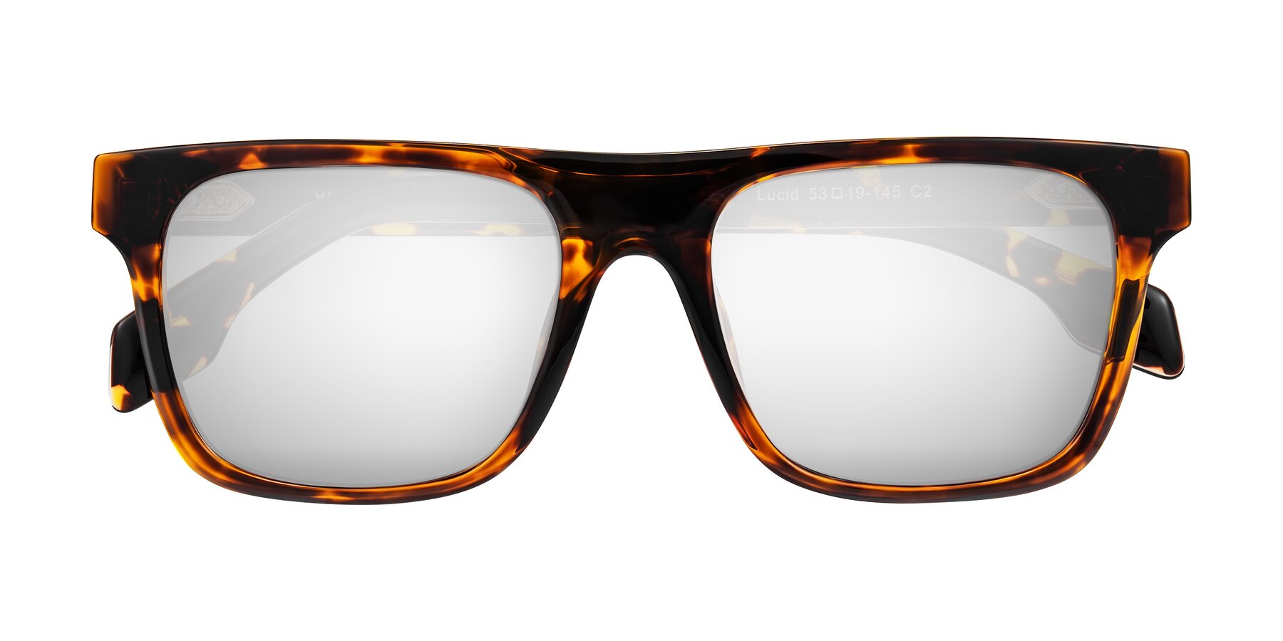 Folded Front of Lucid in Tortoise with Silver Mirrored Lenses