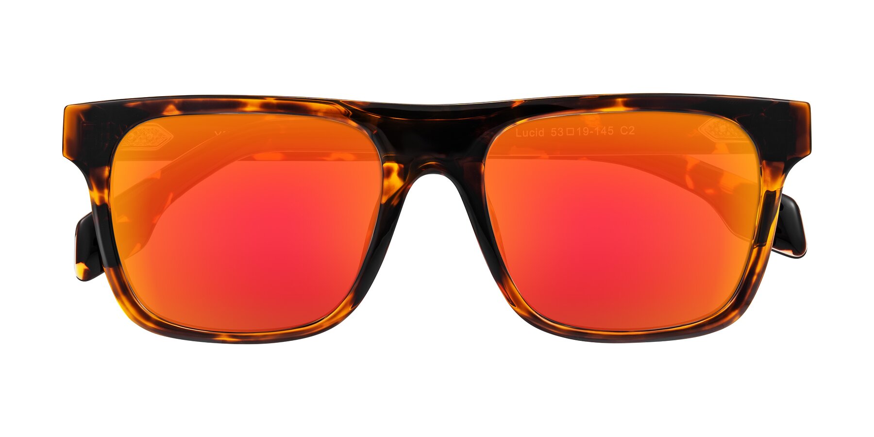 Folded Front of Lucid in Tortoise with Red Gold Mirrored Lenses