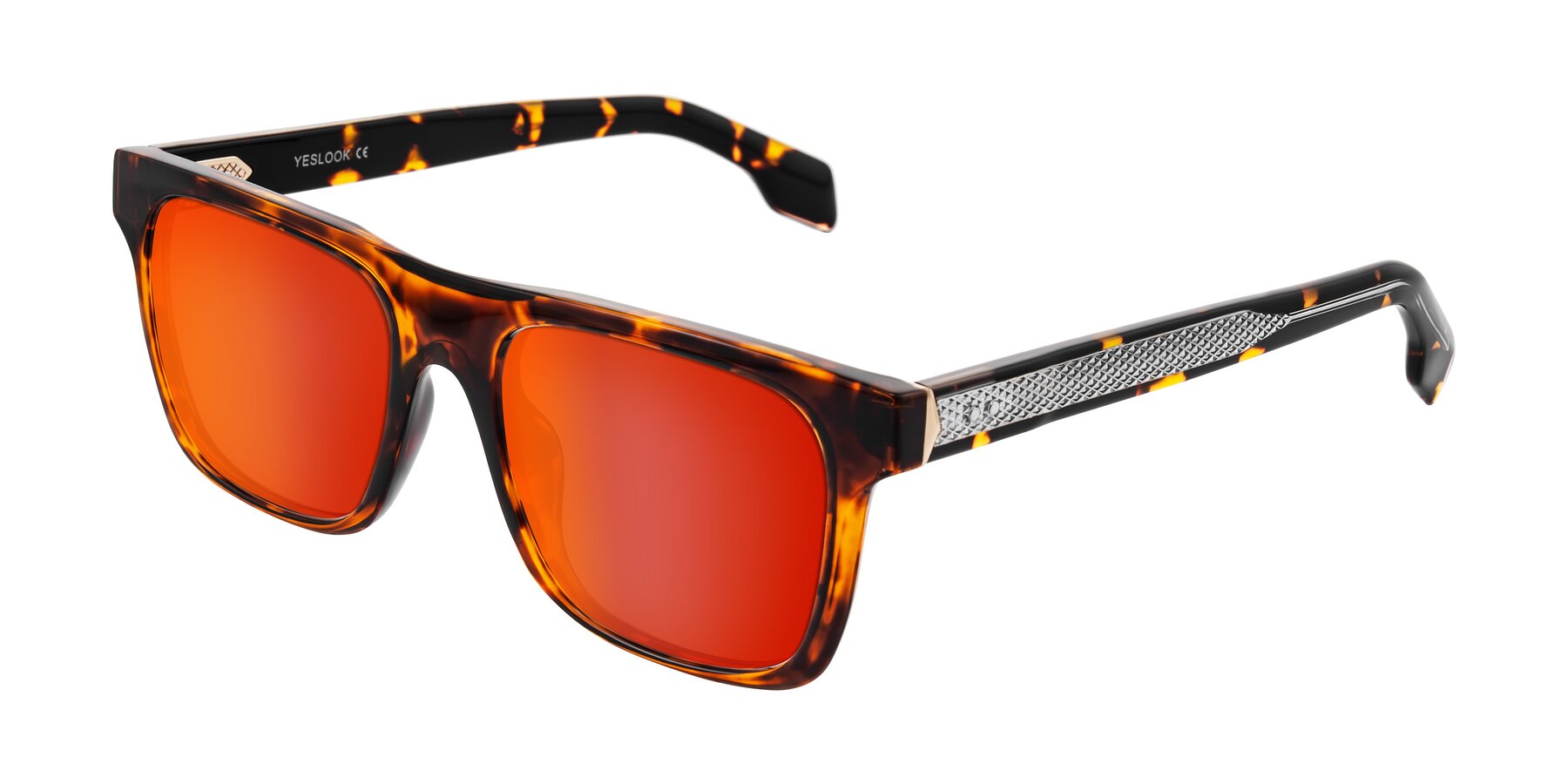 Angle of Lucid in Tortoise with Red Gold Mirrored Lenses