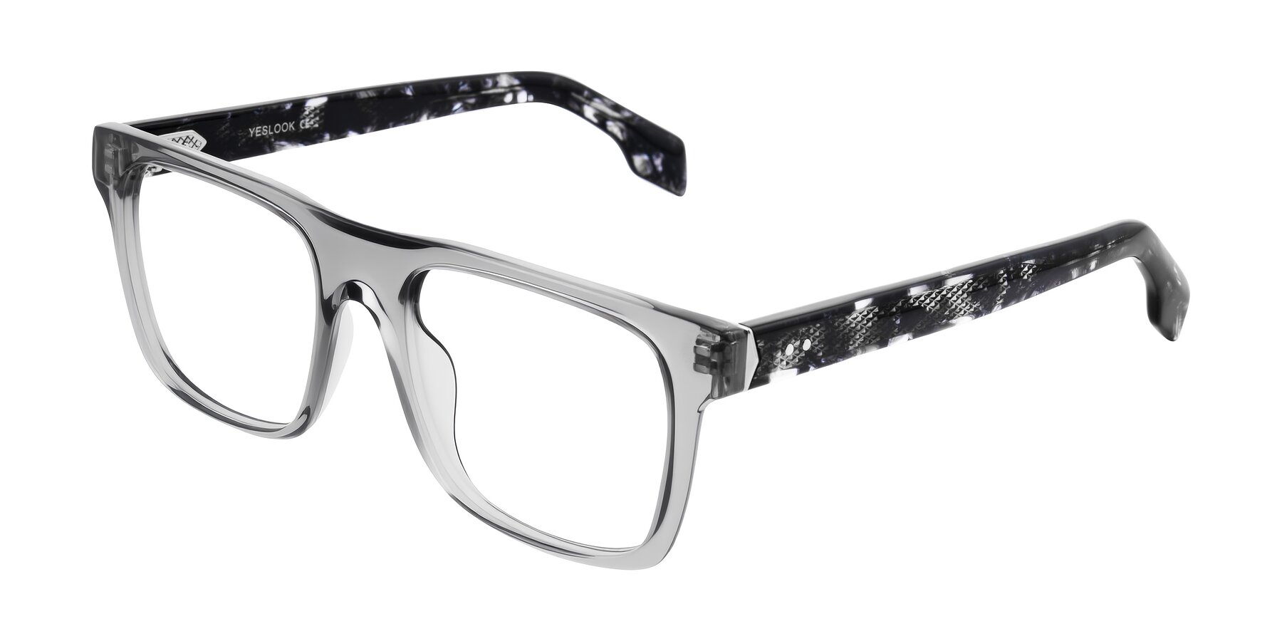 Angle of Lucid in Transparent Gray/Tortoise with Clear Eyeglass Lenses