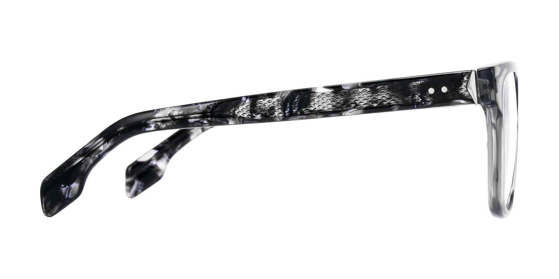 Side of Lucid in Transparent Gray/Tortoise with Clear Eyeglass Lenses