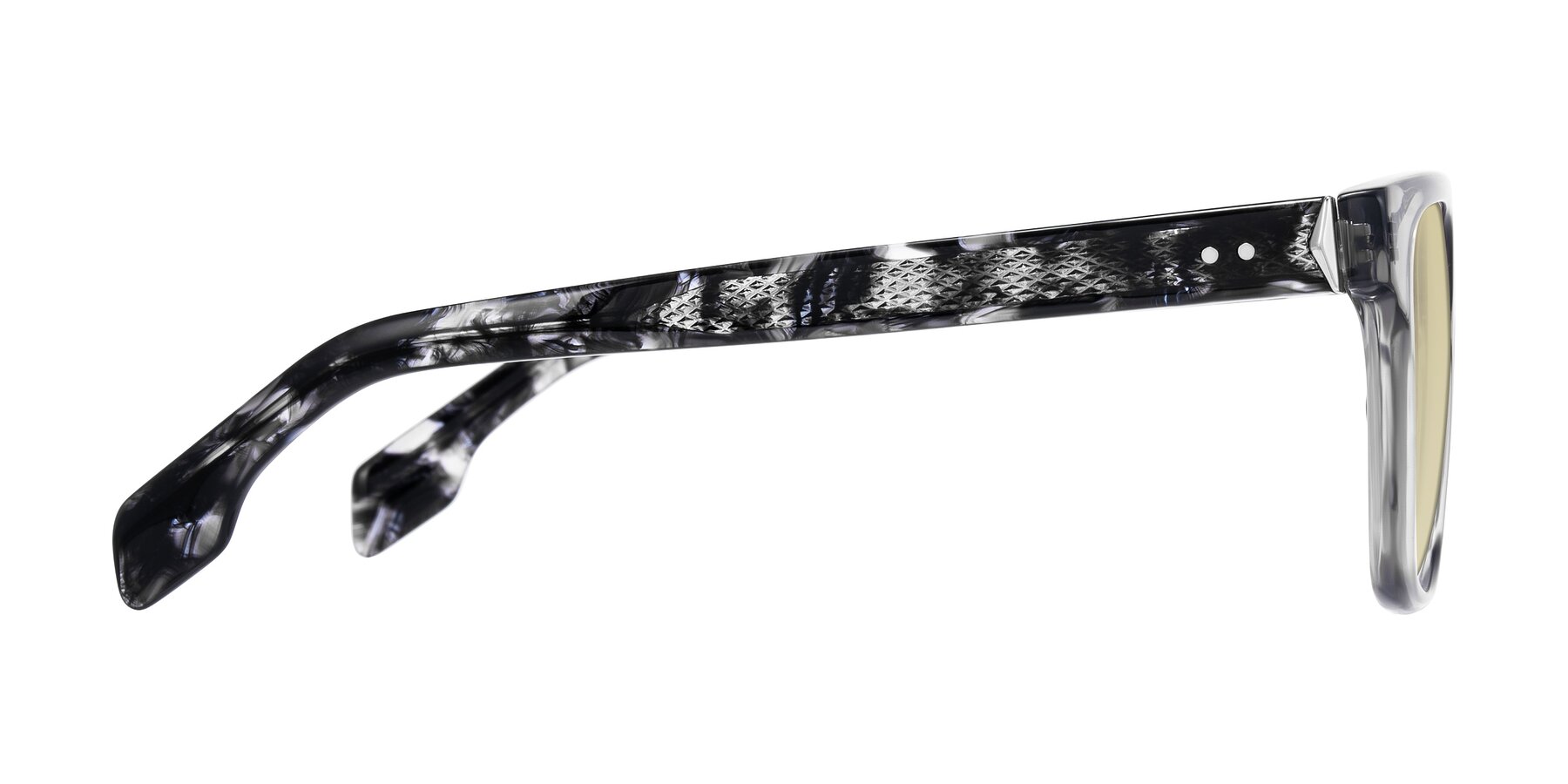 Side of Lucid in Transparent Gray/Tortoise with Light Champagne Tinted Lenses