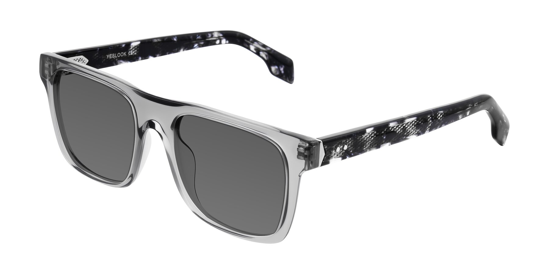 Angle of Lucid in Transparent Gray/Tortoise with Medium Gray Tinted Lenses