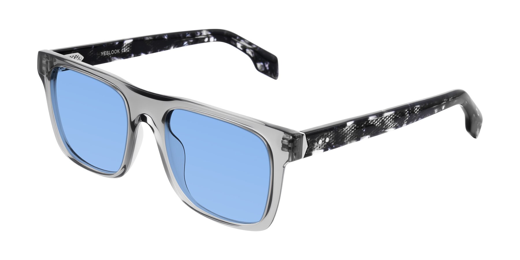 Angle of Lucid in Transparent Gray/Tortoise with Medium Blue Tinted Lenses