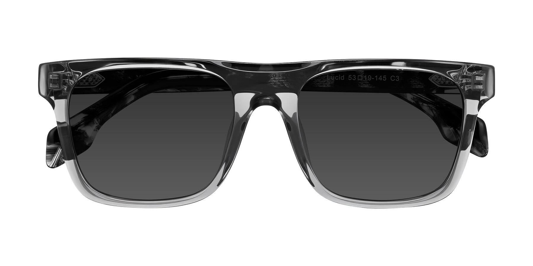 Folded Front of Lucid in Transparent Gray/Tortoise with Gray Tinted Lenses