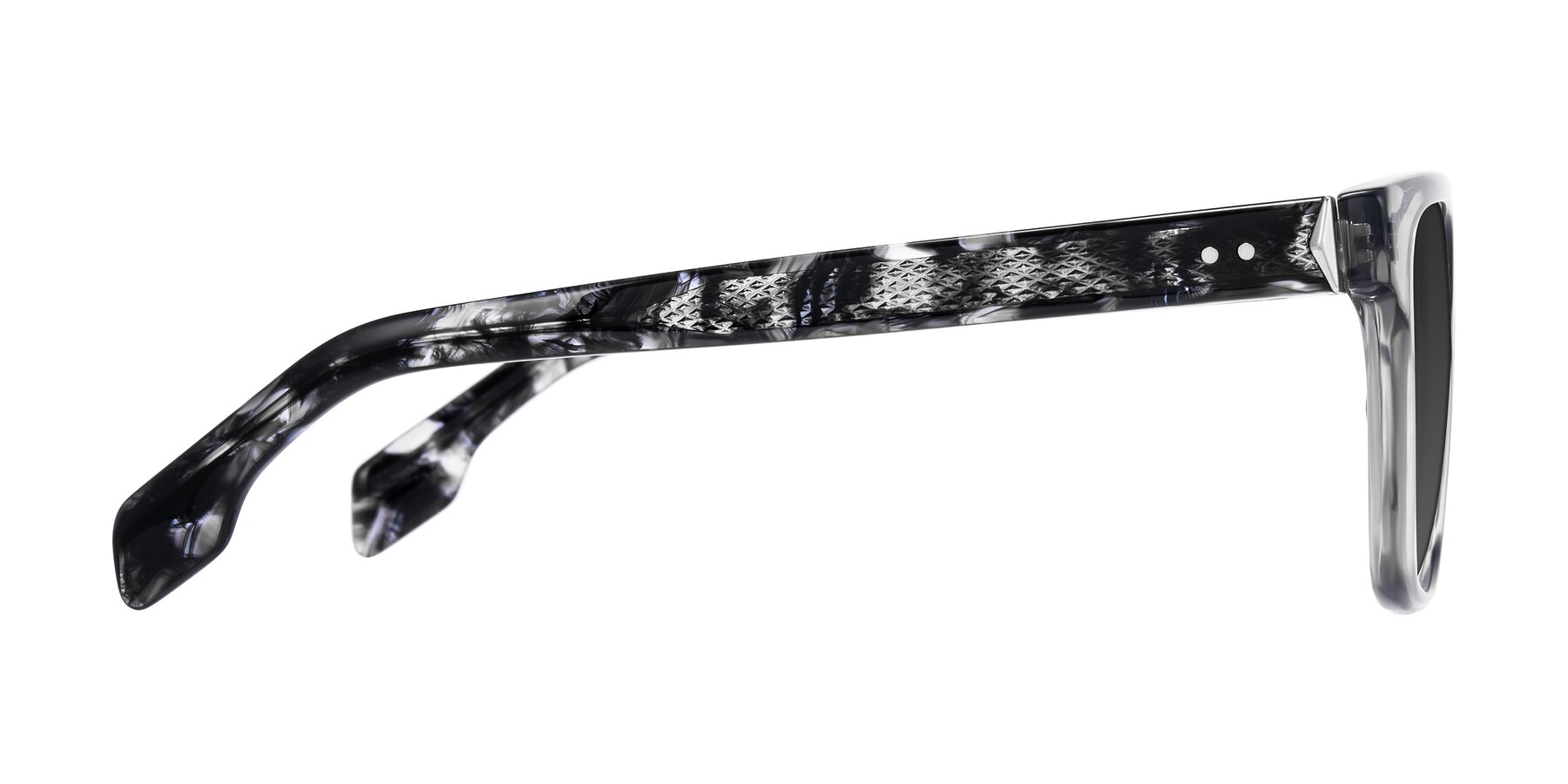 Side of Lucid in Transparent Gray/Tortoise with Gray Tinted Lenses