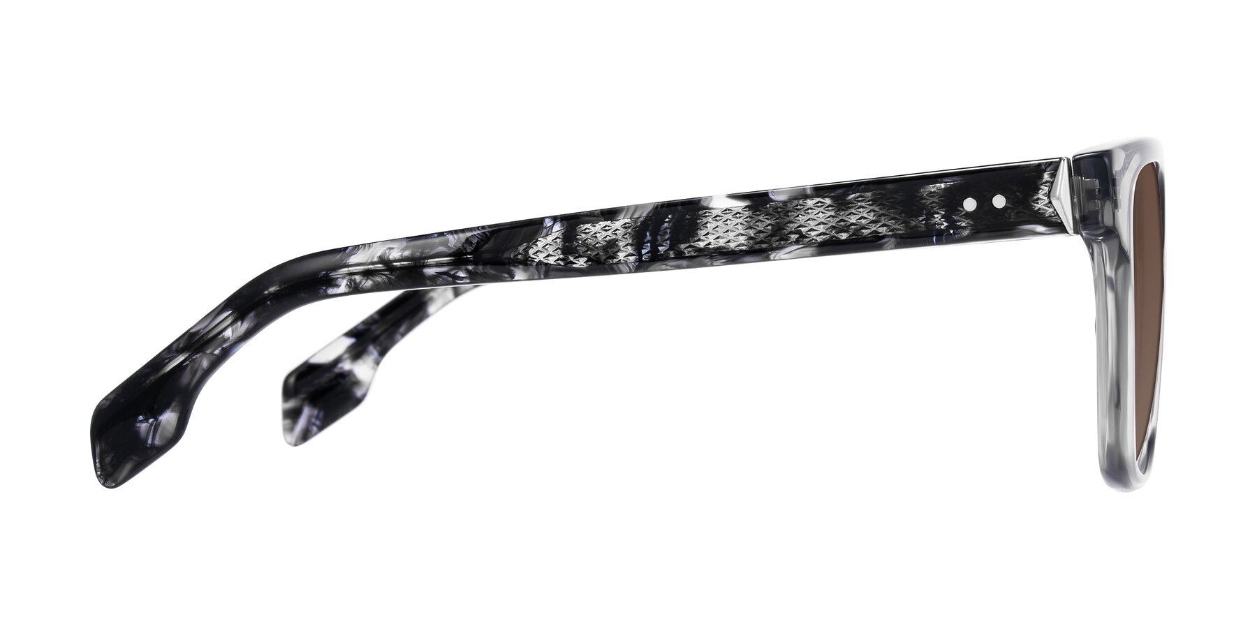 Side of Lucid in Transparent Gray/Tortoise with Brown Tinted Lenses