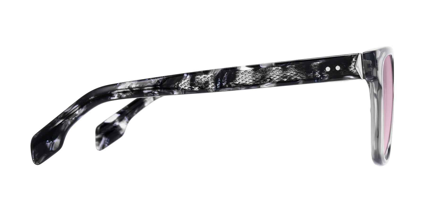 Side of Lucid in Transparent Gray/Tortoise with Light Wine Tinted Lenses