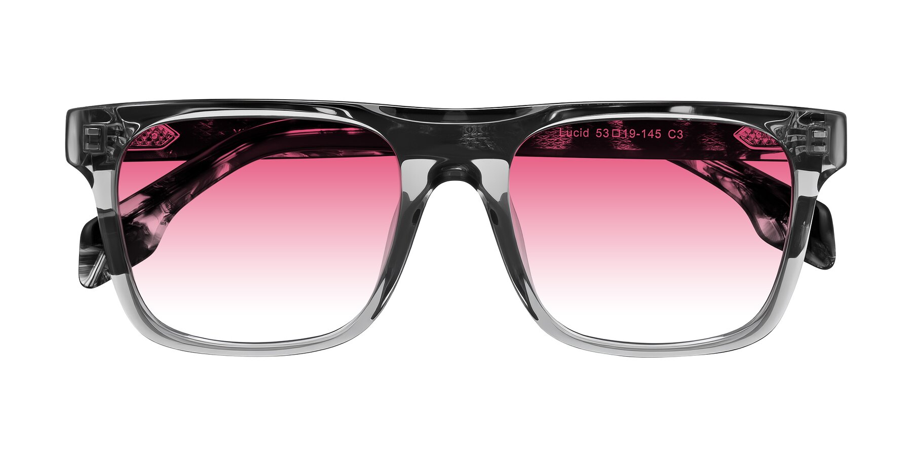 Folded Front of Lucid in Transparent Gray/Tortoise with Pink Gradient Lenses