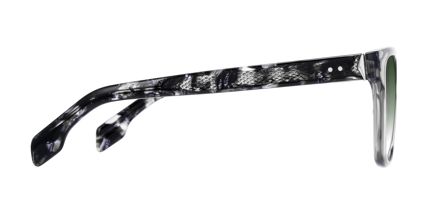 Side of Lucid in Transparent Gray/Tortoise with Green Gradient Lenses