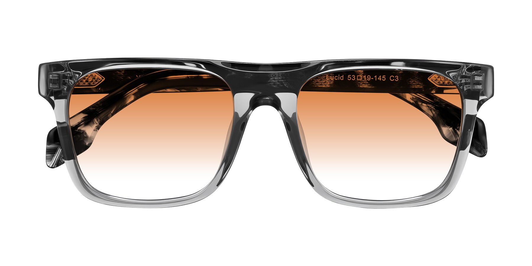Folded Front of Lucid in Transparent Gray/Tortoise with Orange Gradient Lenses