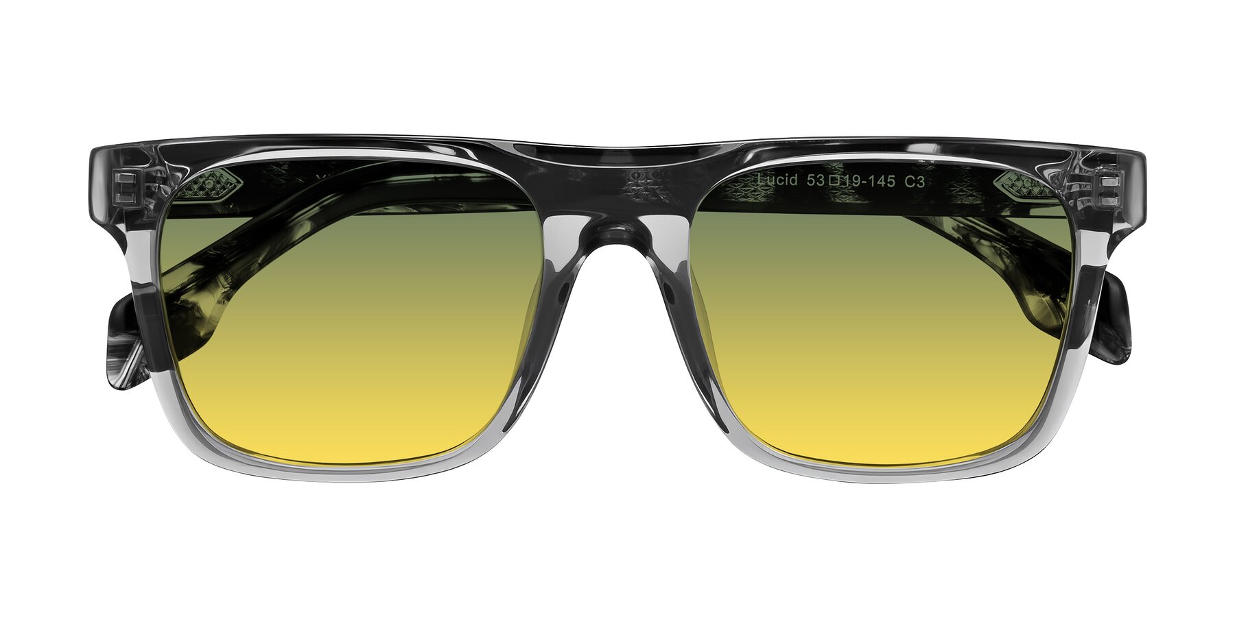 Folded Front of Lucid in Transparent Gray/Tortoise with Green / Yellow Gradient Lenses