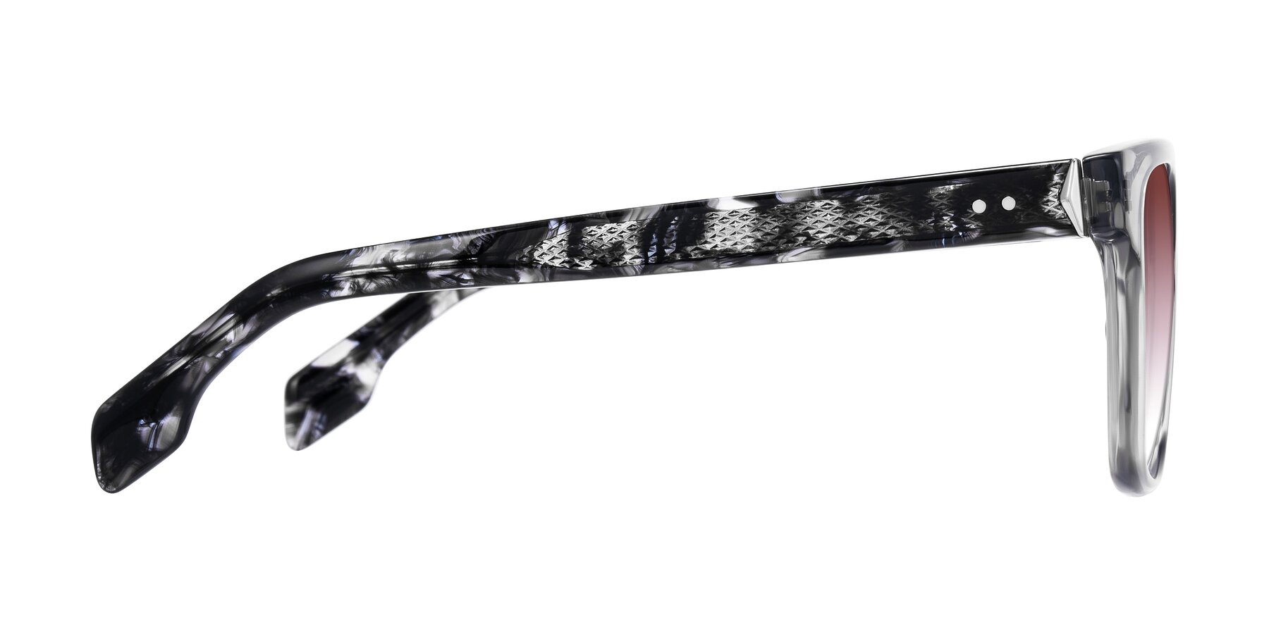 Side of Lucid in Transparent Gray/Tortoise with Garnet Gradient Lenses