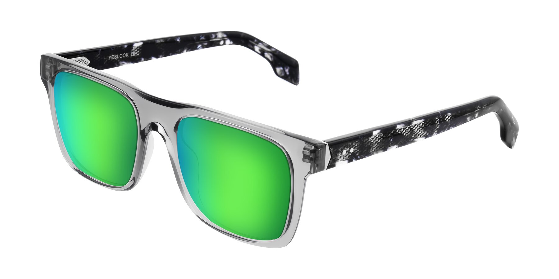 Angle of Lucid in Transparent Gray/Tortoise with Green Mirrored Lenses