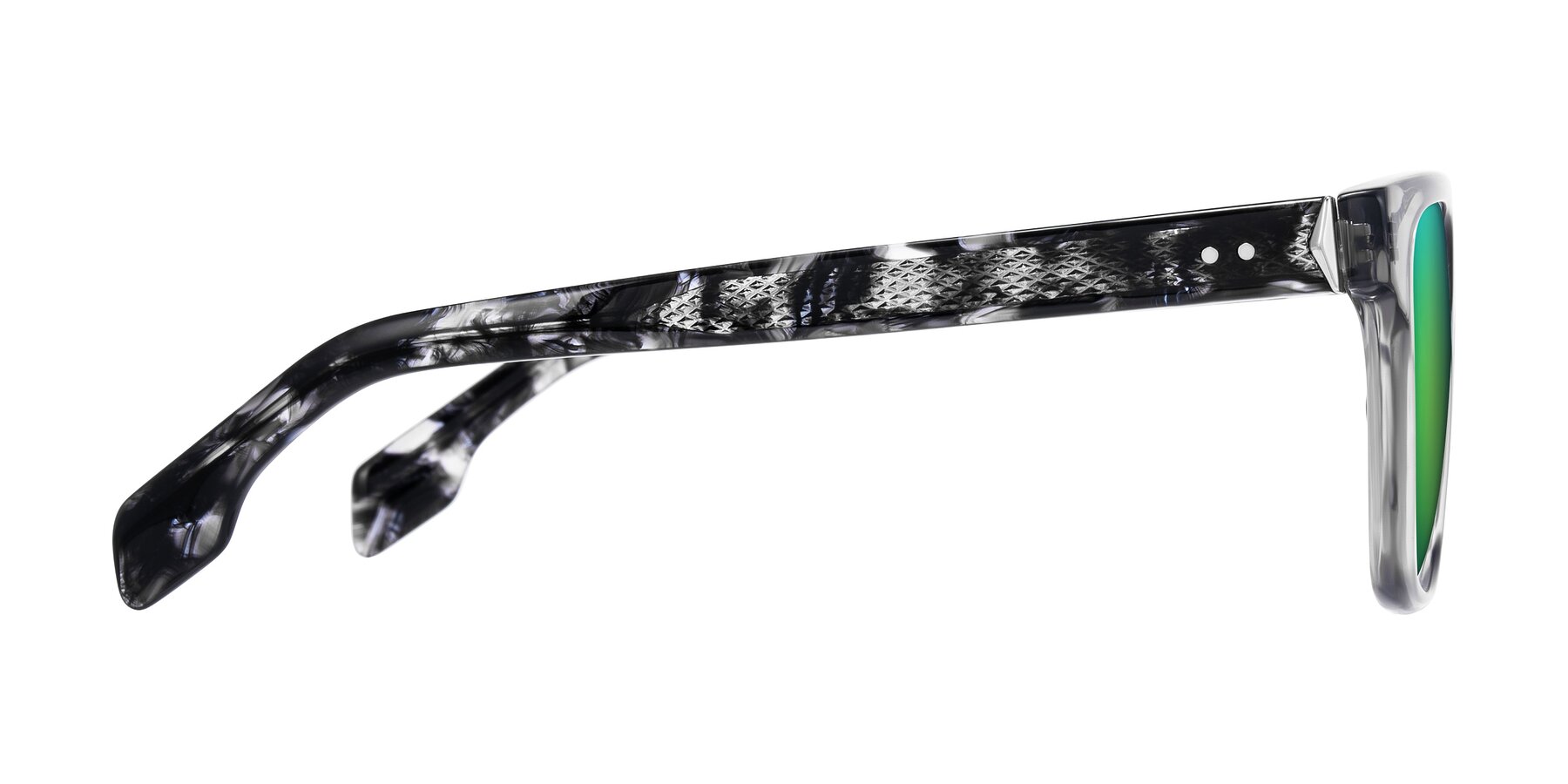 Side of Lucid in Transparent Gray/Tortoise with Green Mirrored Lenses