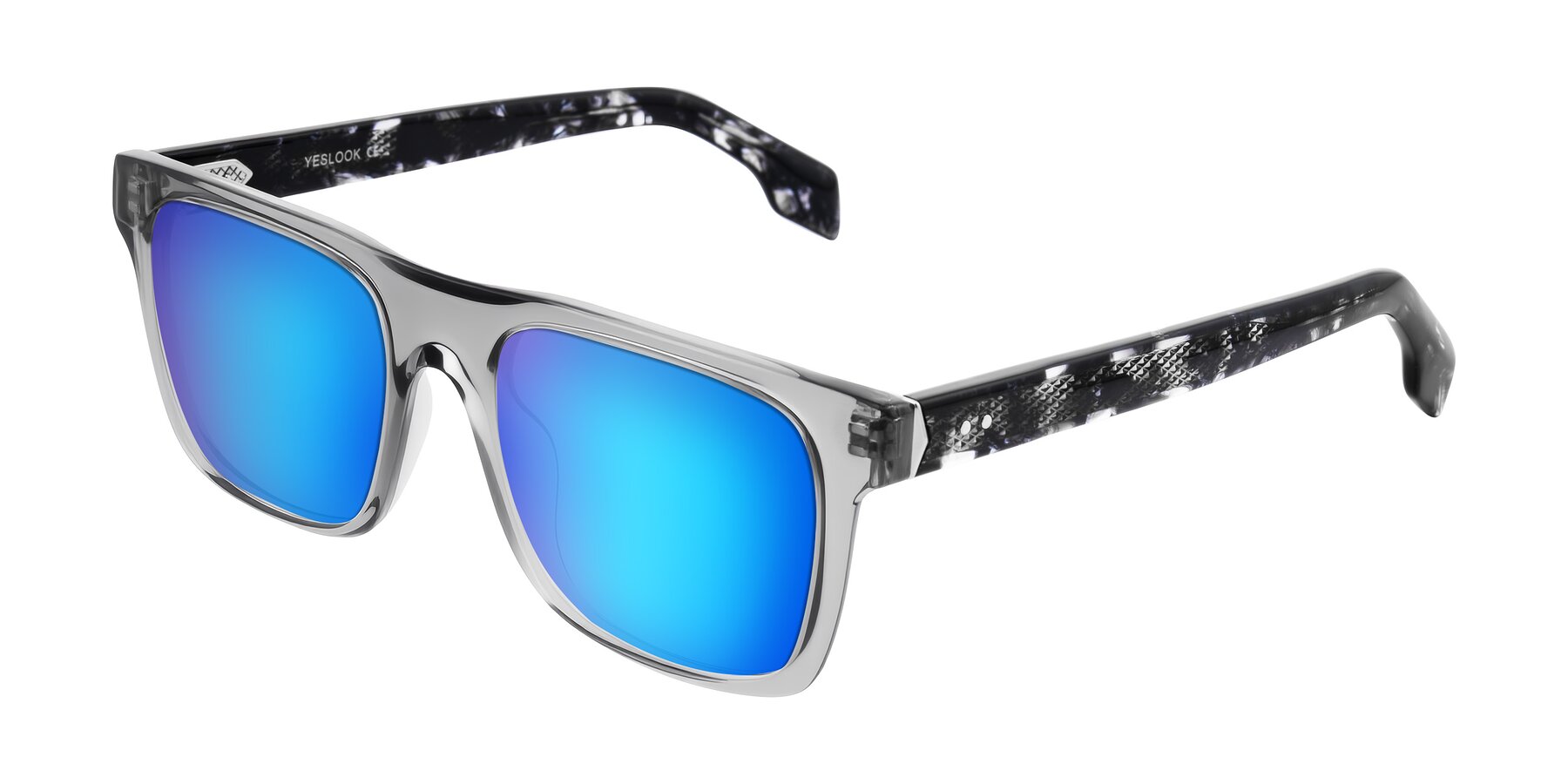 Angle of Lucid in Transparent Gray/Tortoise with Blue Mirrored Lenses