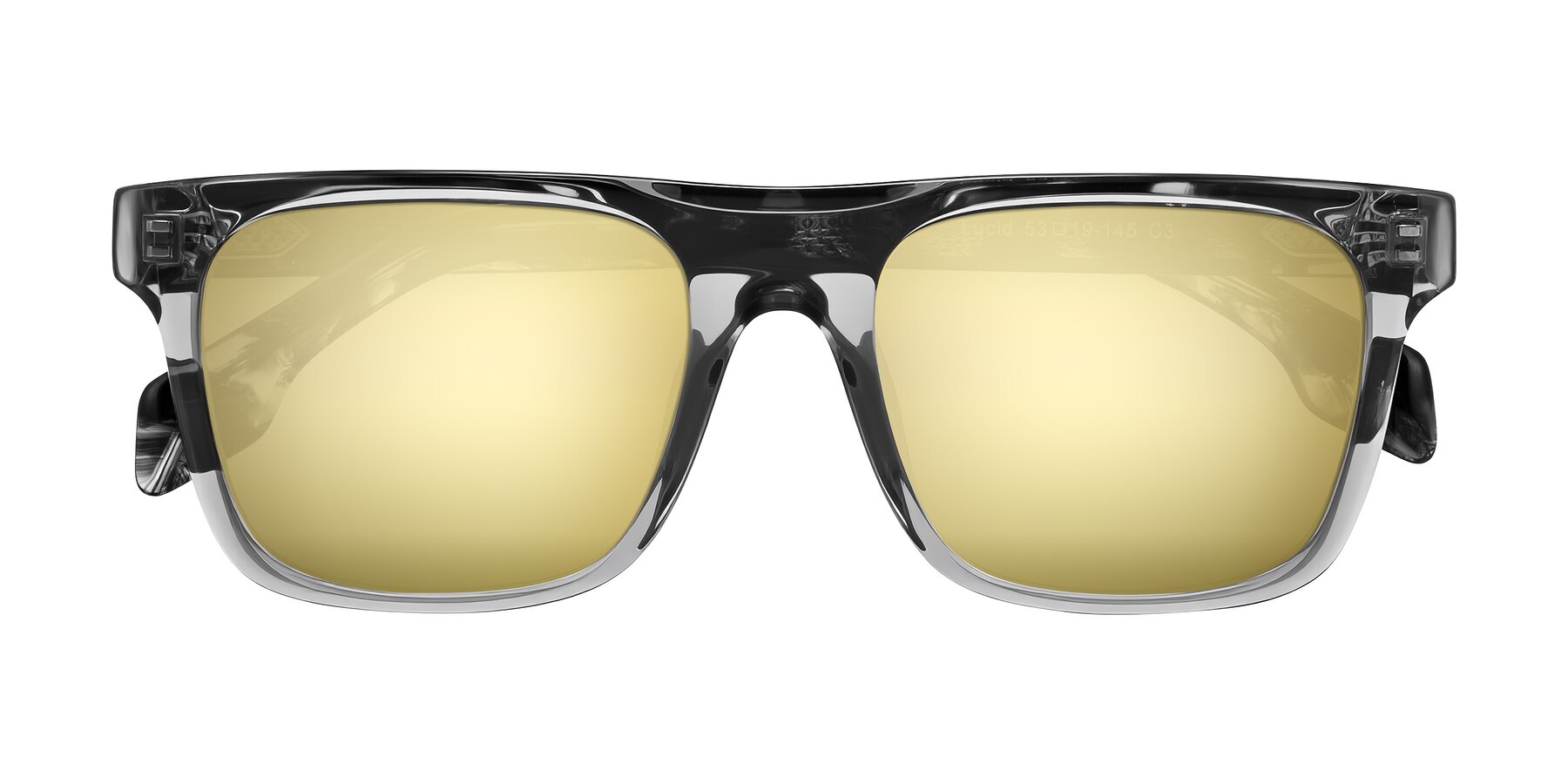 Folded Front of Lucid in Transparent Gray/Tortoise with Gold Mirrored Lenses