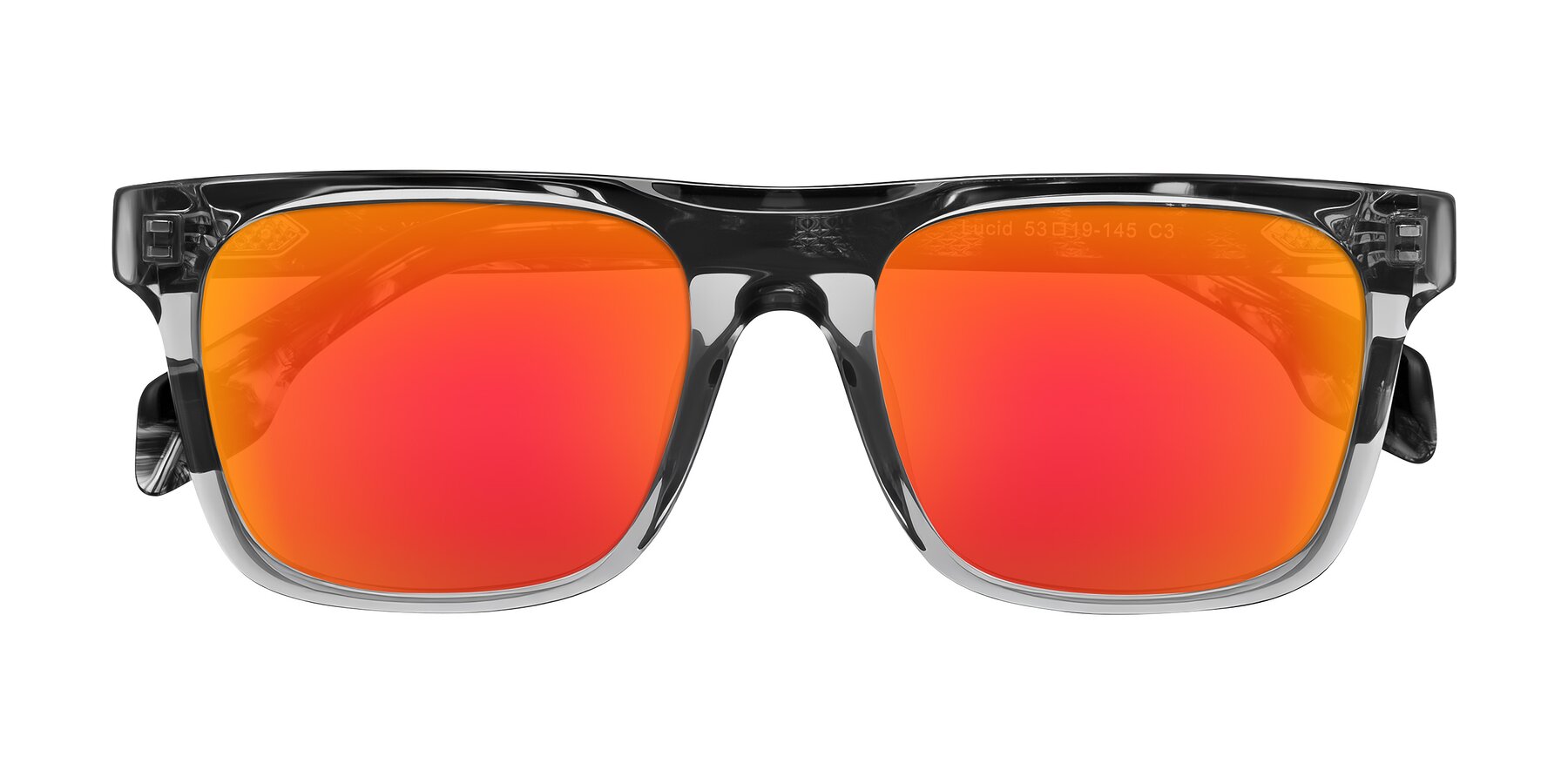 Folded Front of Lucid in Transparent Gray/Tortoise with Red Gold Mirrored Lenses