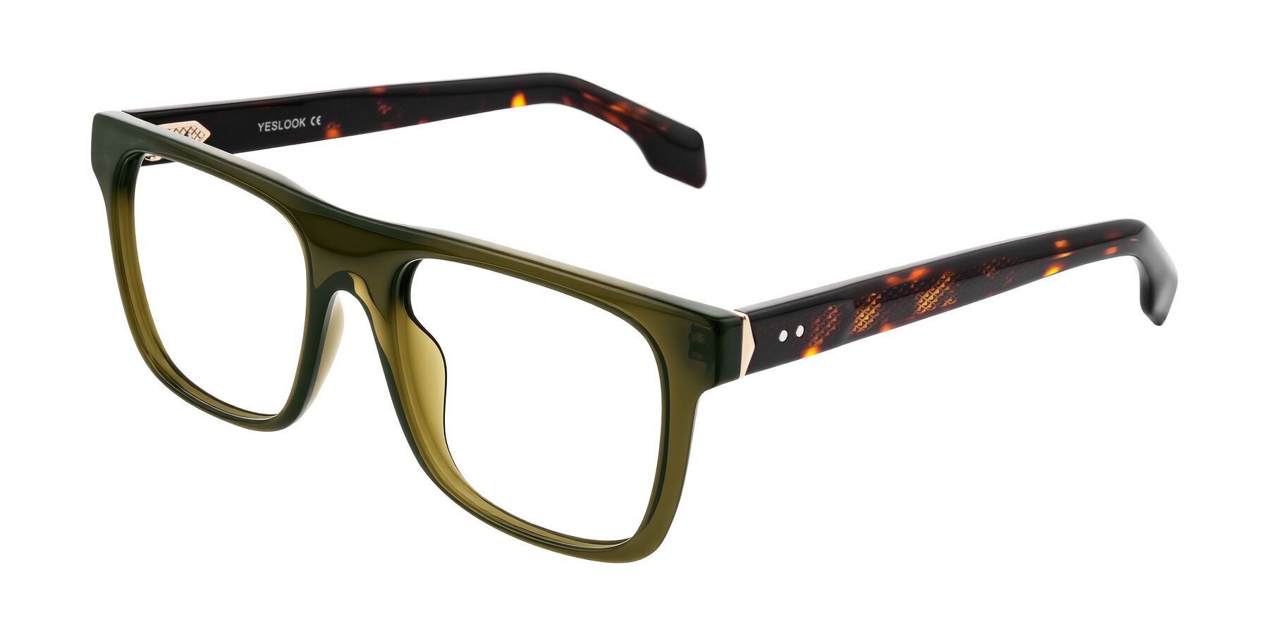 Angle of Lucid in Green/Tortoise with Clear Eyeglass Lenses