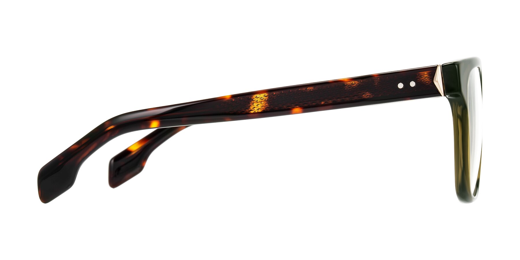 Side of Lucid in Green/Tortoise with Clear Eyeglass Lenses