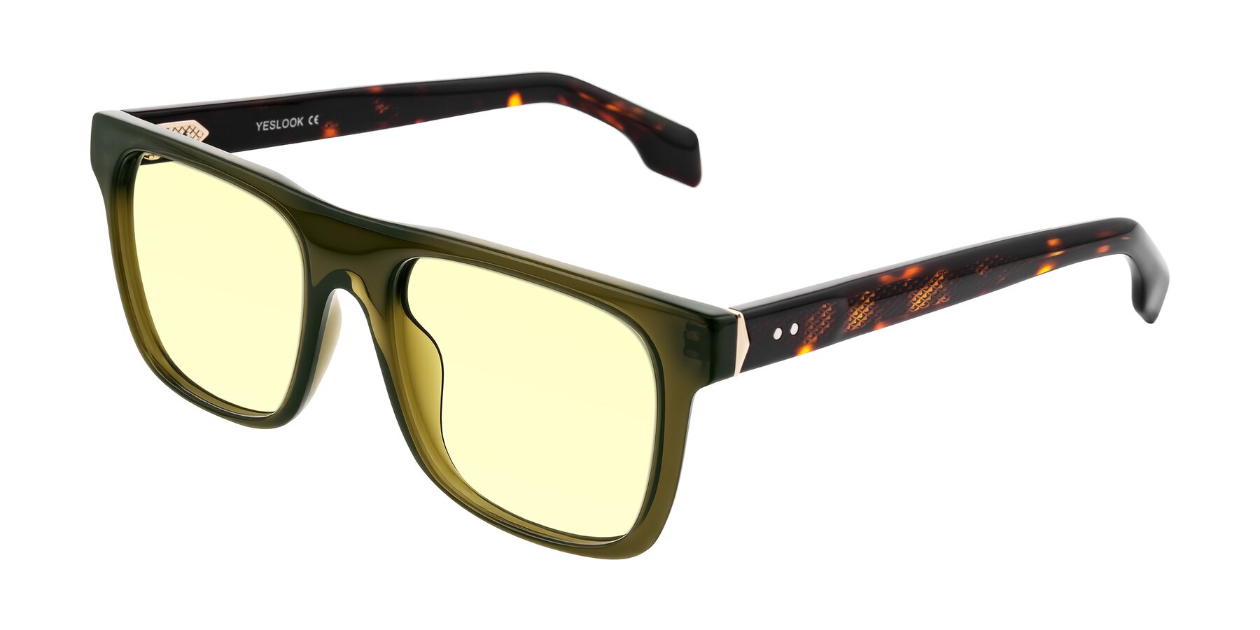 Angle of Lucid in Green/Tortoise with Light Yellow Tinted Lenses