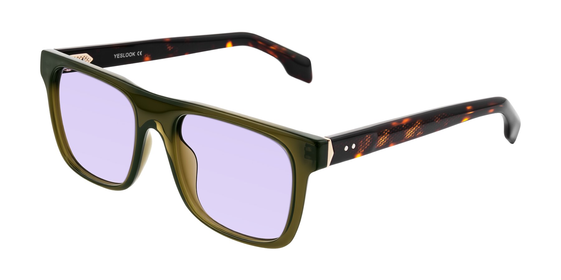 Angle of Lucid in Green/Tortoise with Light Purple Tinted Lenses