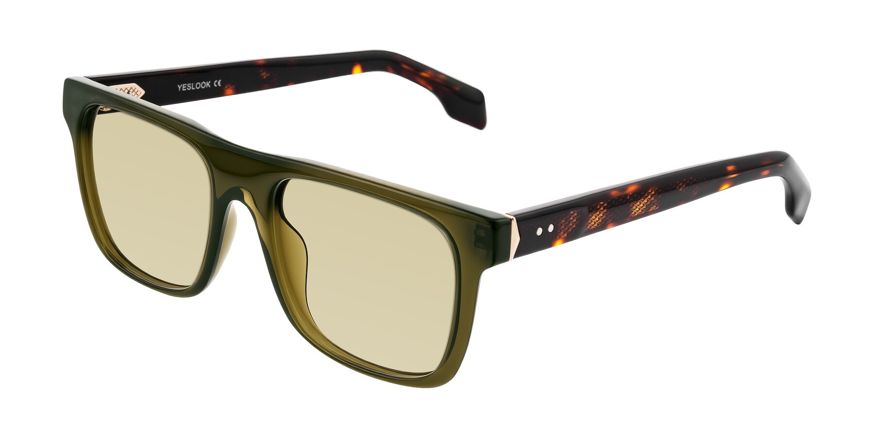Angle of Lucid in Green/Tortoise with Light Champagne Tinted Lenses