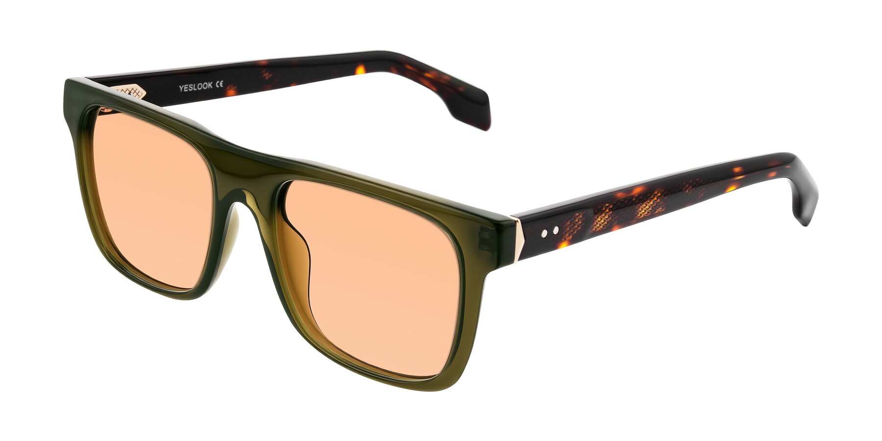 Angle of Lucid in Green/Tortoise with Light Orange Tinted Lenses
