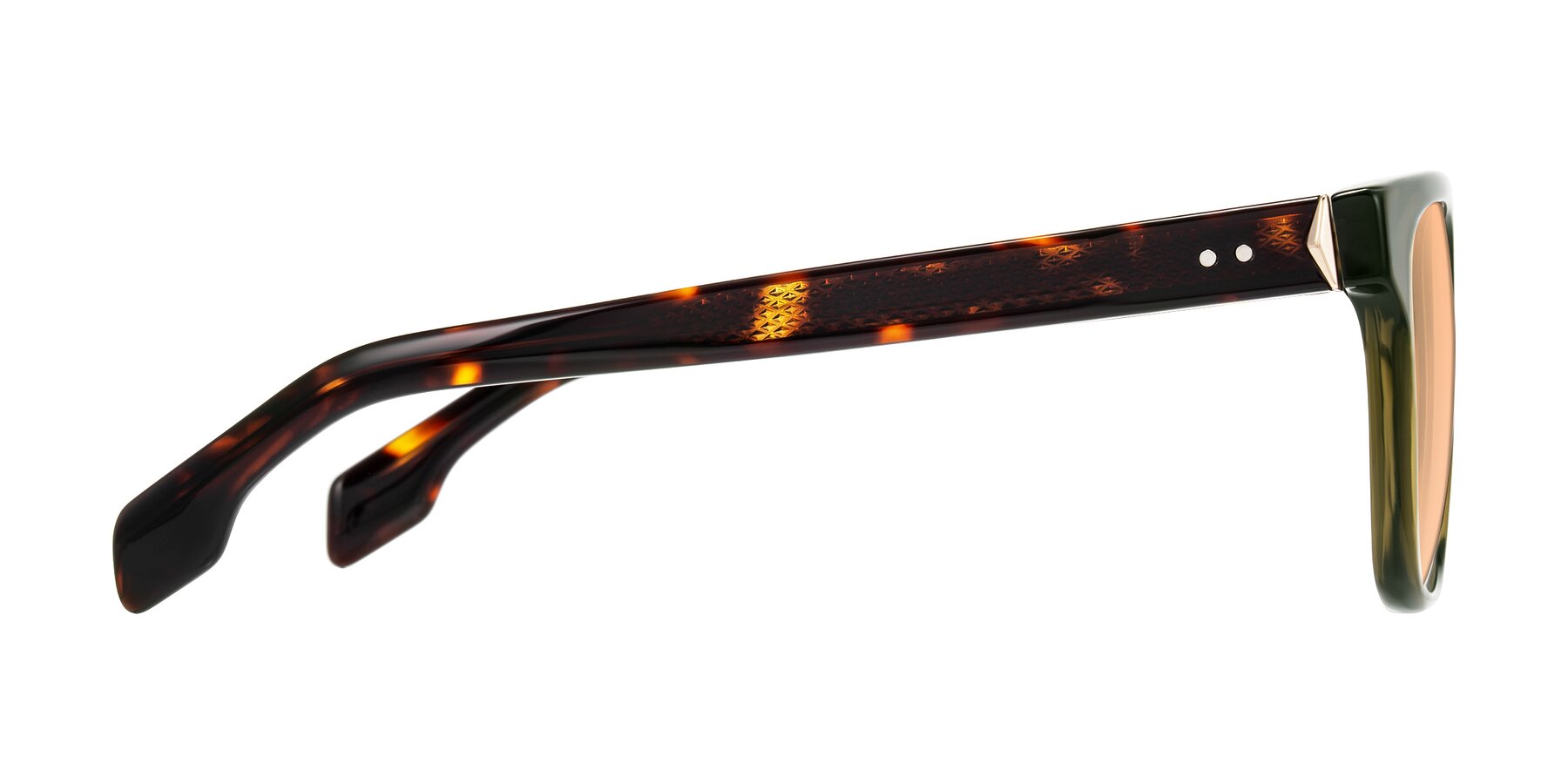Side of Lucid in Green/Tortoise with Light Orange Tinted Lenses