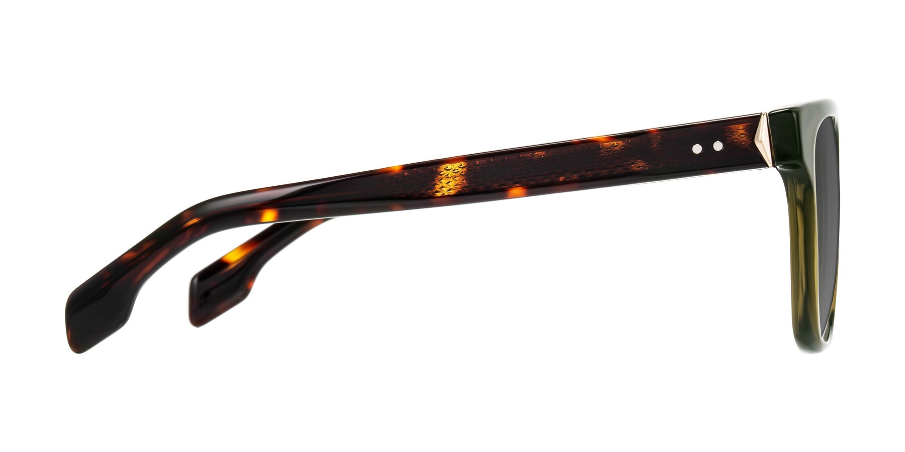 Side of Lucid in Green/Tortoise with Medium Gray Tinted Lenses