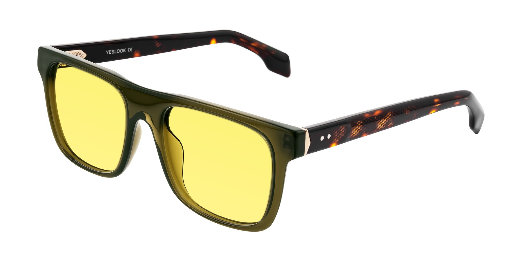 Angle of Lucid in Green/Tortoise with Medium Yellow Tinted Lenses