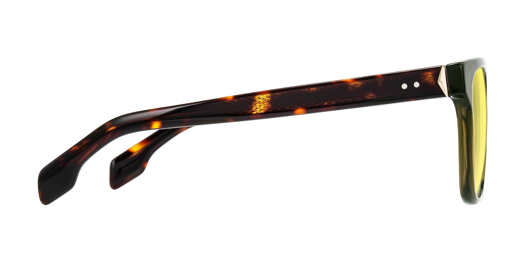 Side of Lucid in Green/Tortoise with Medium Yellow Tinted Lenses