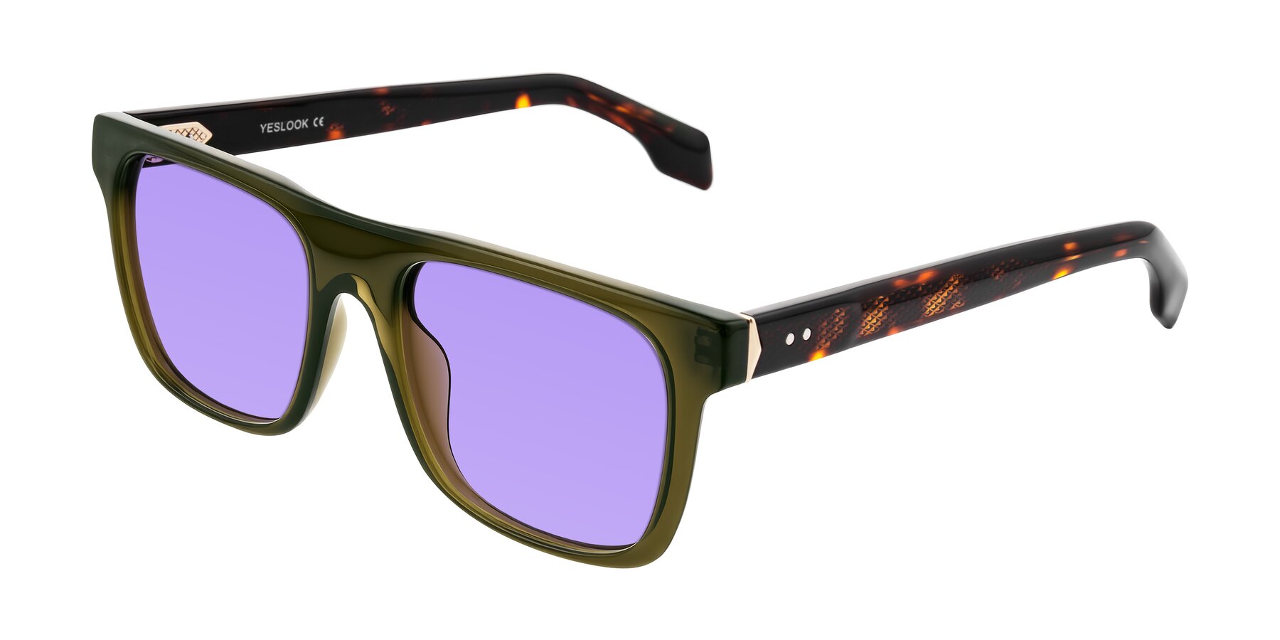 Angle of Lucid in Green/Tortoise with Medium Purple Tinted Lenses