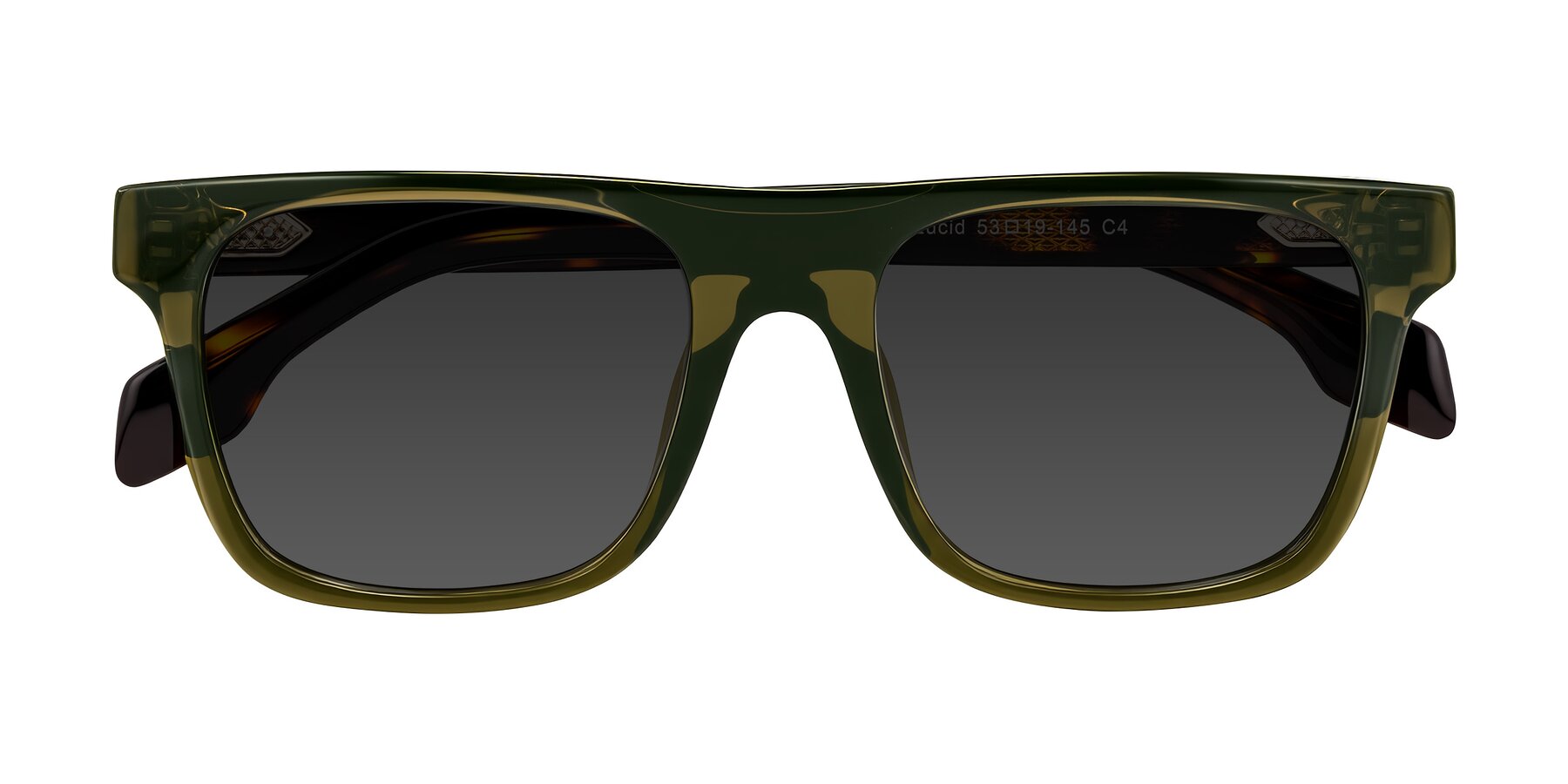Folded Front of Lucid in Green/Tortoise with Gray Tinted Lenses