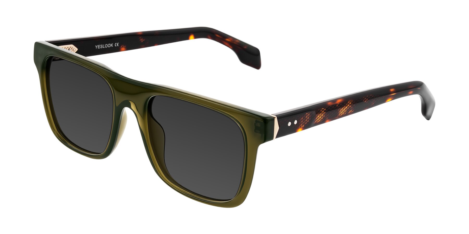 Angle of Lucid in Green/Tortoise with Gray Tinted Lenses