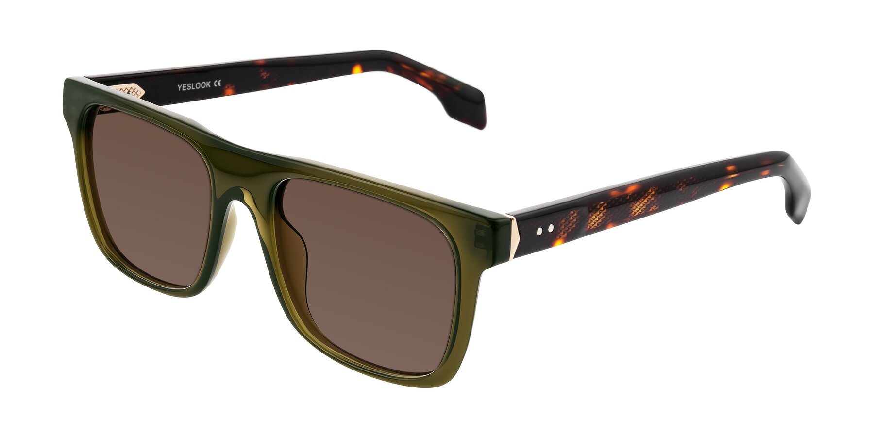 Angle of Lucid in Green/Tortoise with Brown Tinted Lenses