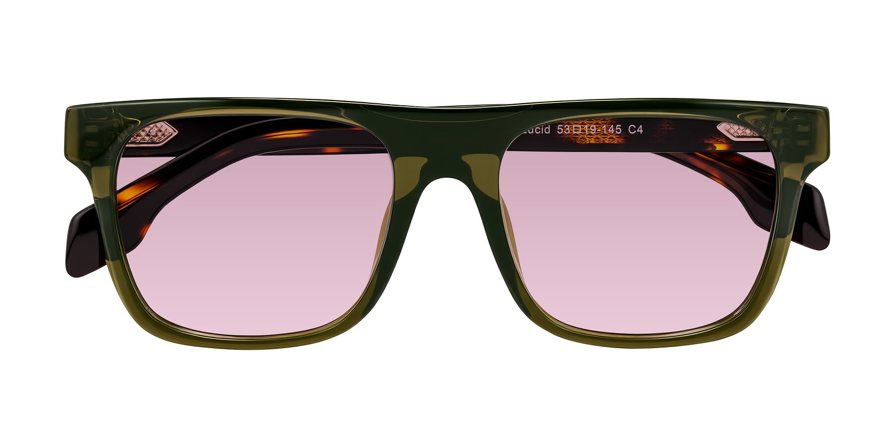 Folded Front of Lucid in Green/Tortoise with Light Wine Tinted Lenses
