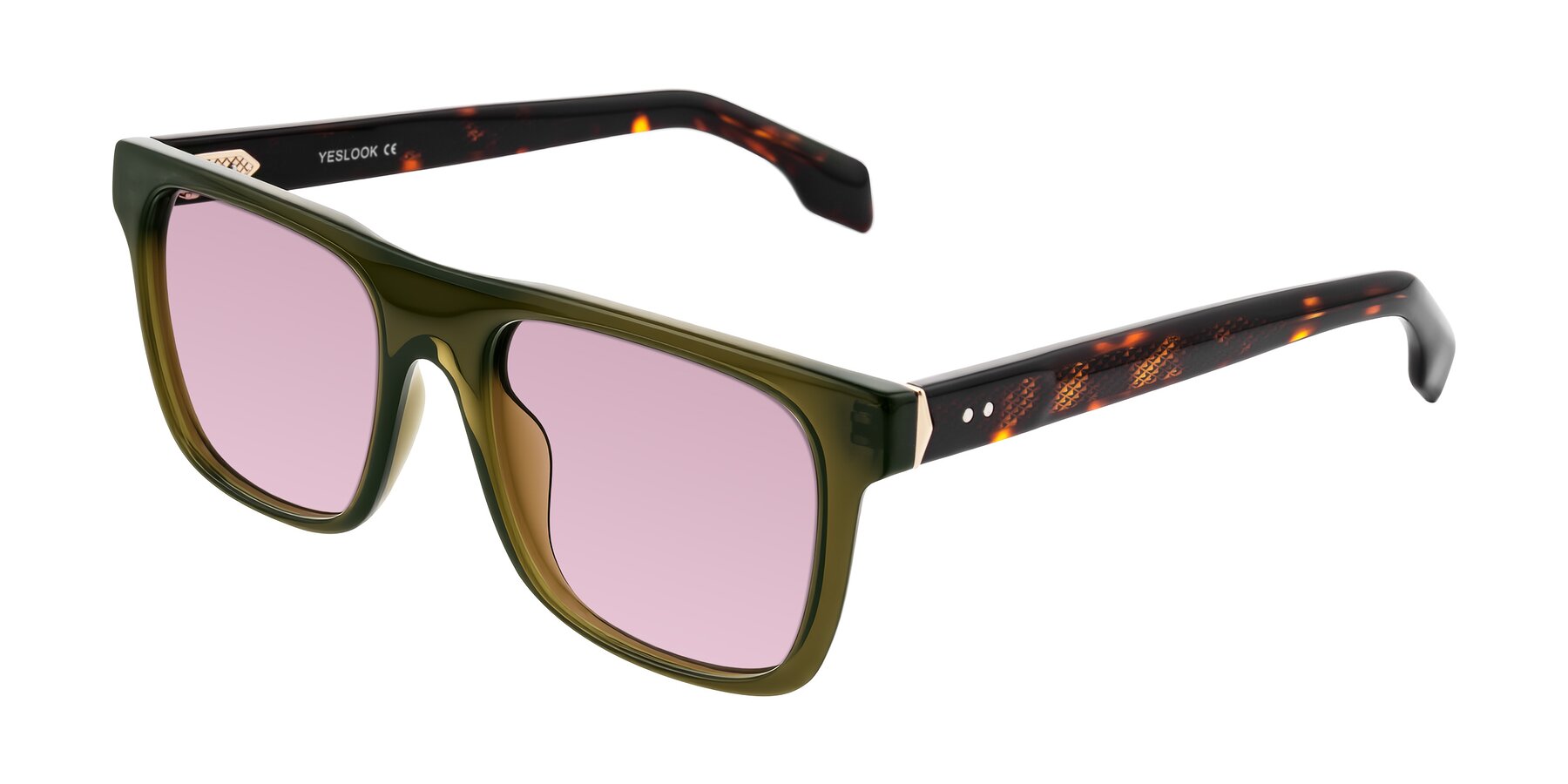 Angle of Lucid in Green/Tortoise with Light Wine Tinted Lenses