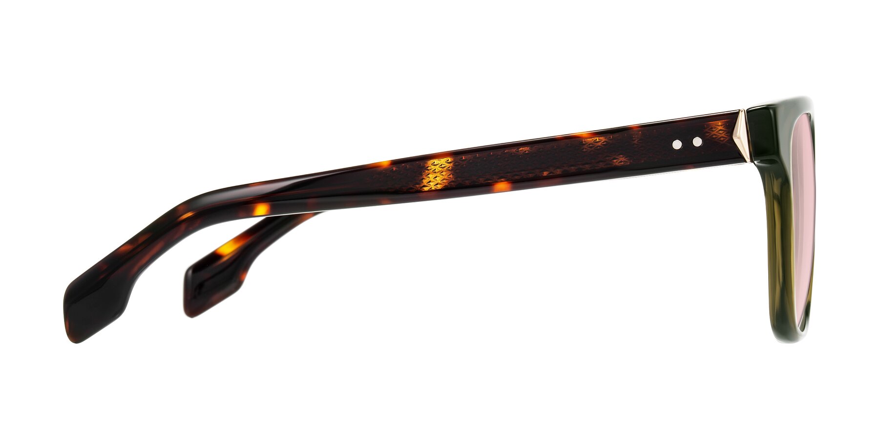 Side of Lucid in Green/Tortoise with Light Garnet Tinted Lenses