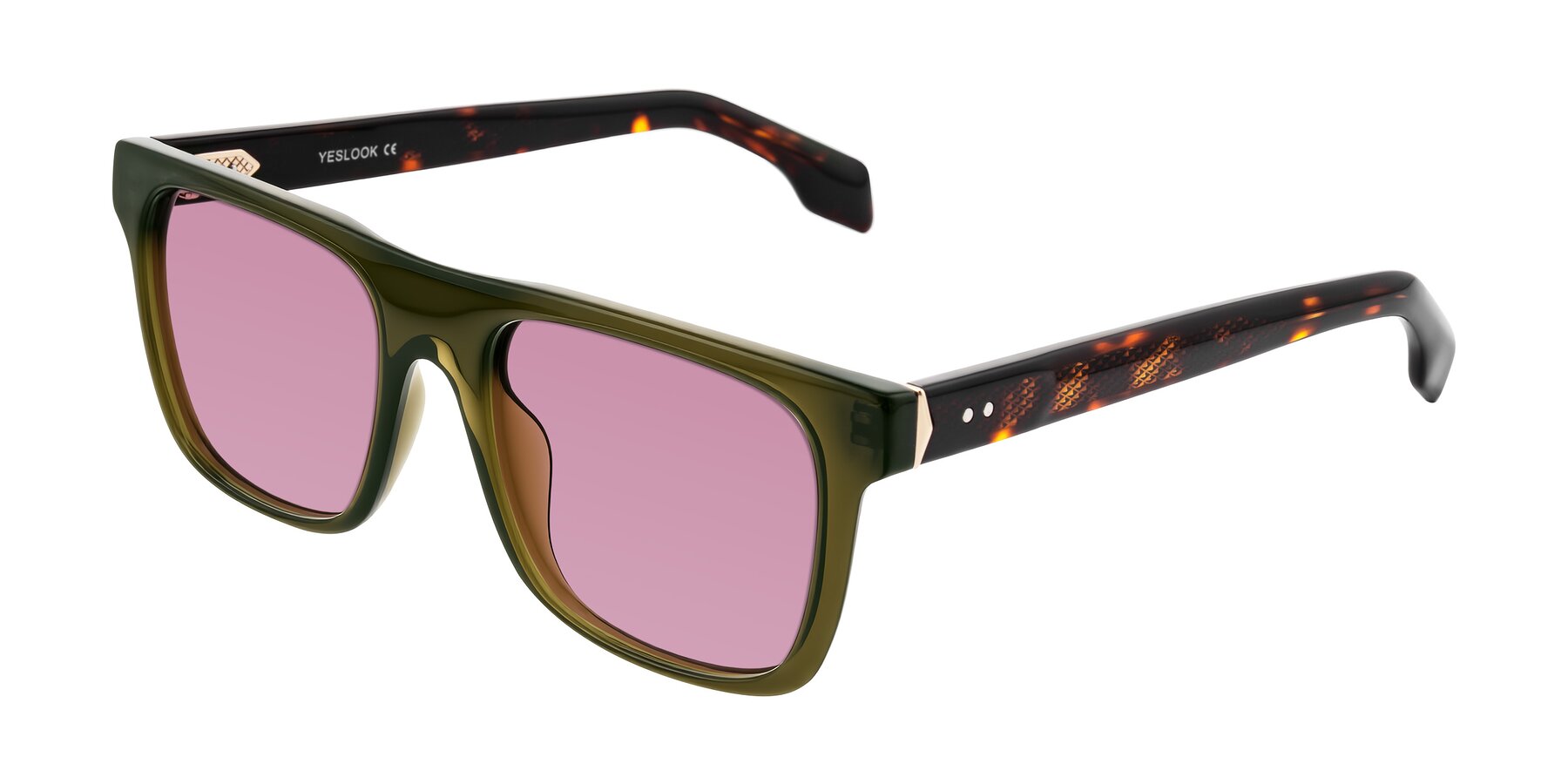 Angle of Lucid in Green/Tortoise with Medium Wine Tinted Lenses