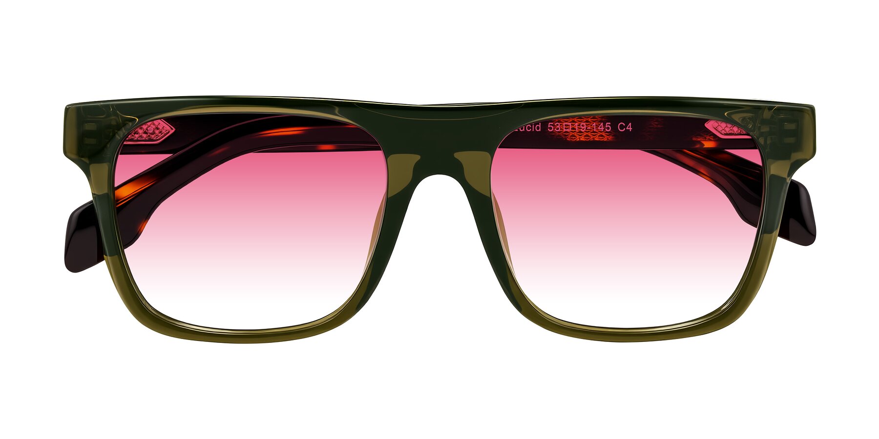 Folded Front of Lucid in Green/Tortoise with Pink Gradient Lenses