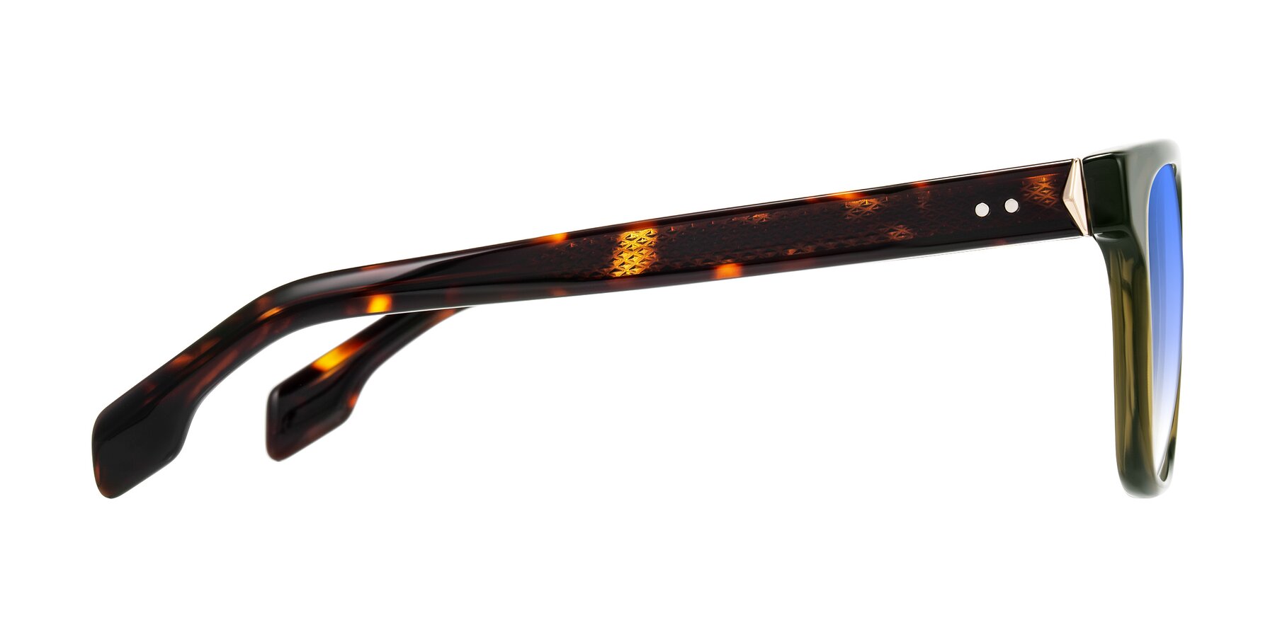 Side of Lucid in Green/Tortoise with Blue Gradient Lenses