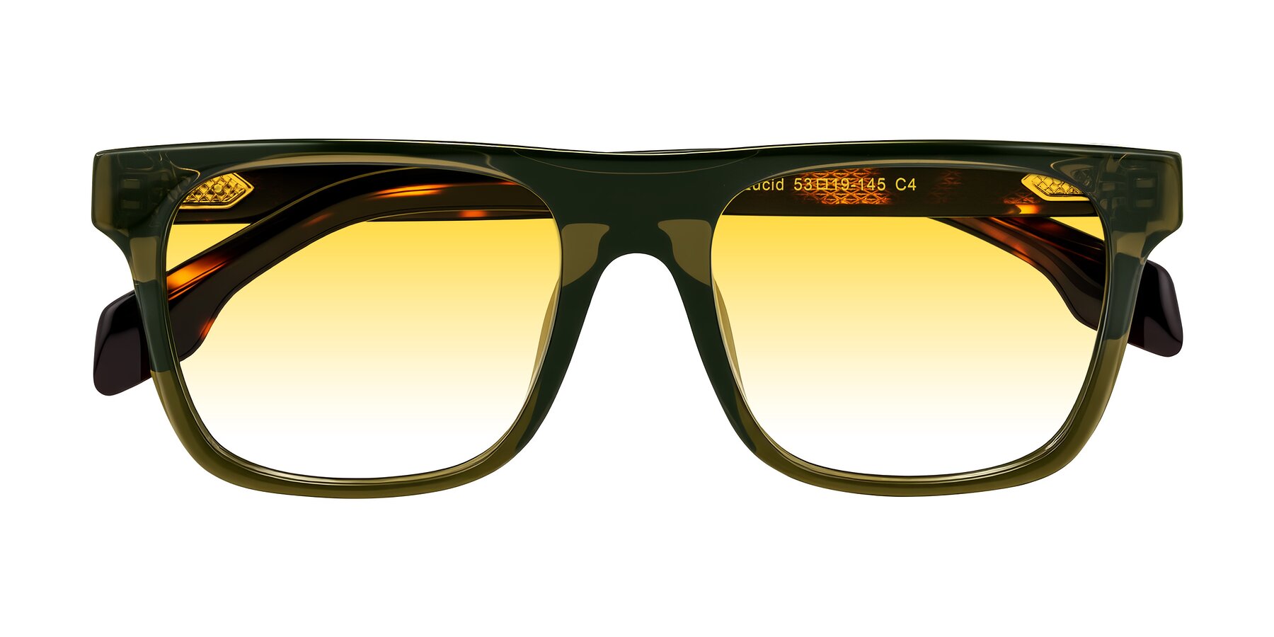 Folded Front of Lucid in Green/Tortoise with Yellow Gradient Lenses