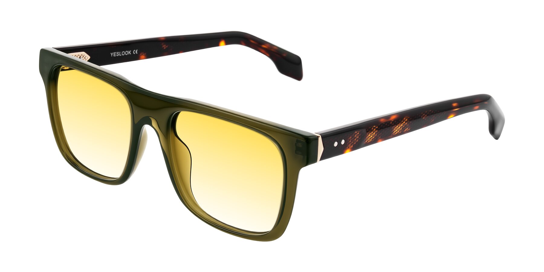 Angle of Lucid in Green/Tortoise with Yellow Gradient Lenses