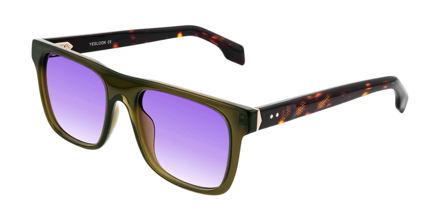 Angle of Lucid in Green/Tortoise with Purple Gradient Lenses