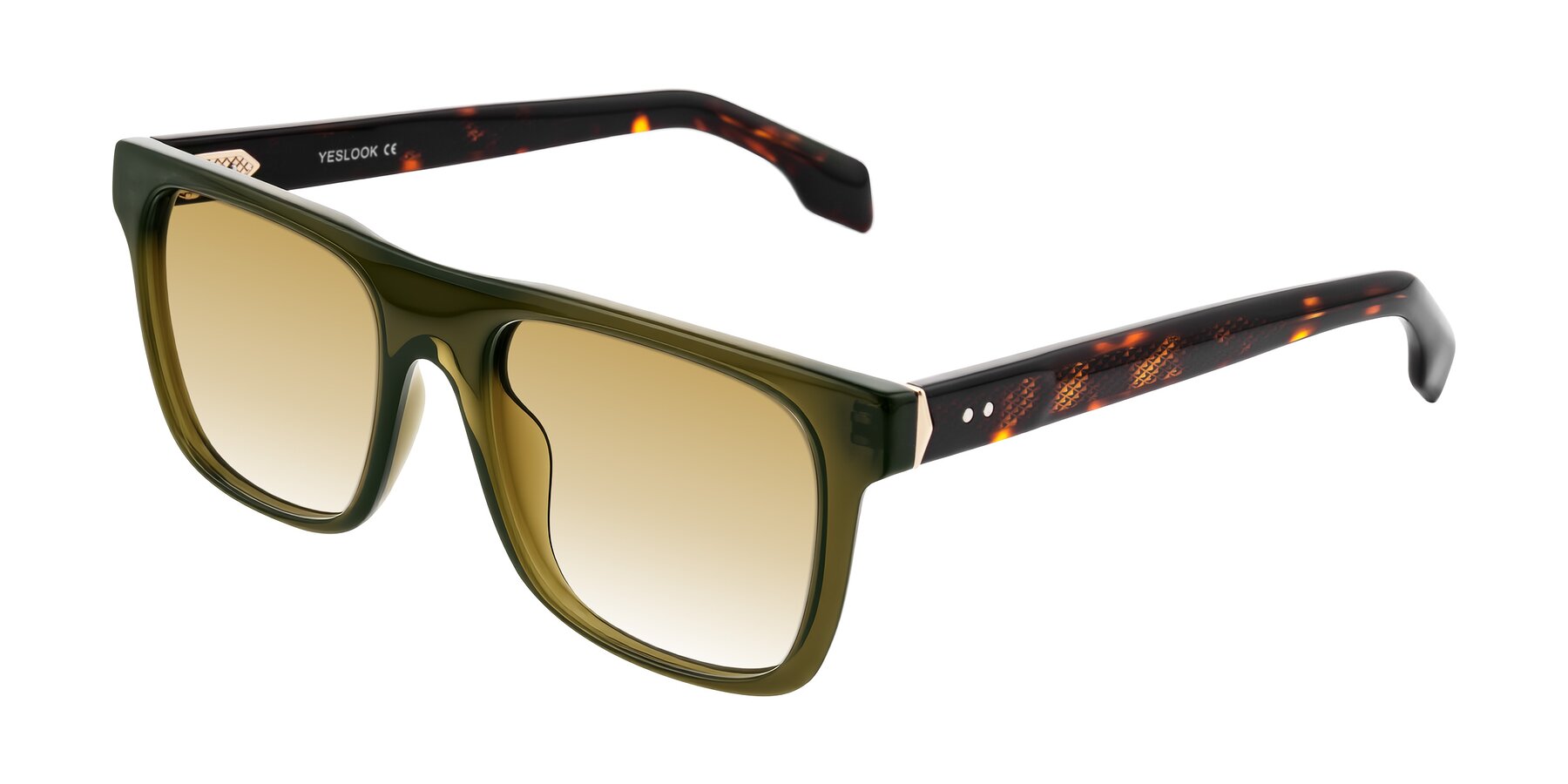 Angle of Lucid in Green/Tortoise with Champagne Gradient Lenses