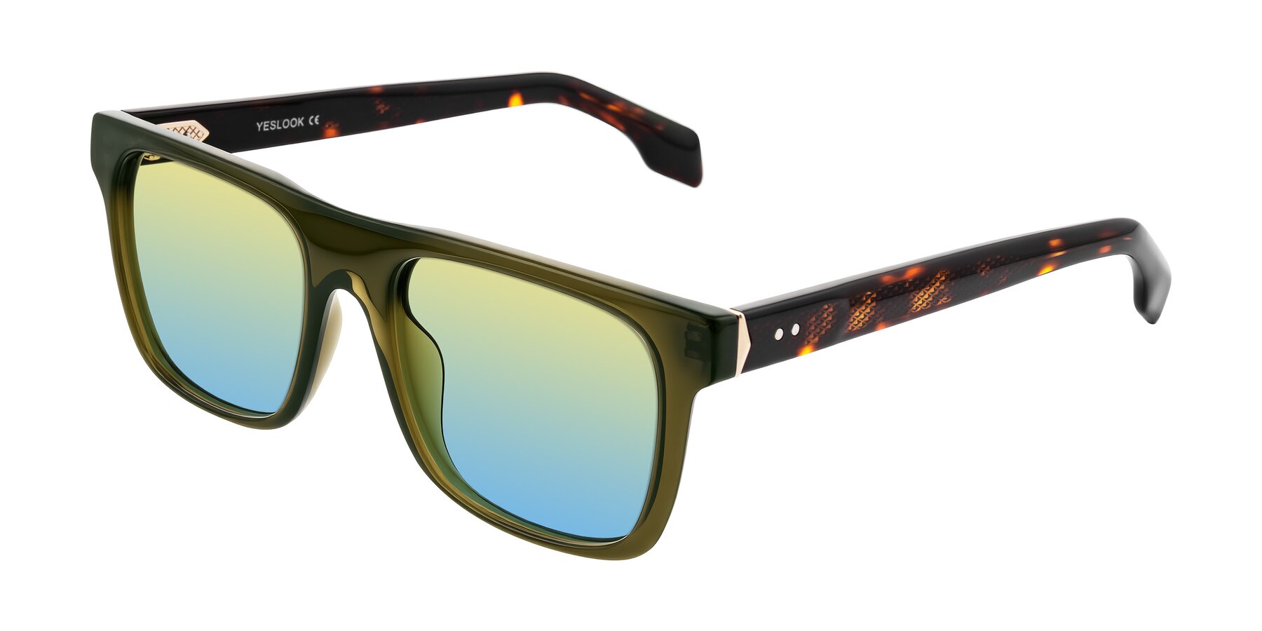 Angle of Lucid in Green/Tortoise with Yellow / Blue Gradient Lenses